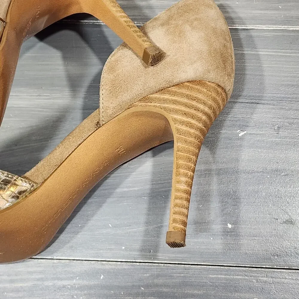 Banana Republic Alicia D'Orsay Heels Pumps Gold Tan Suede Size‎ 7 M Stacked Heel